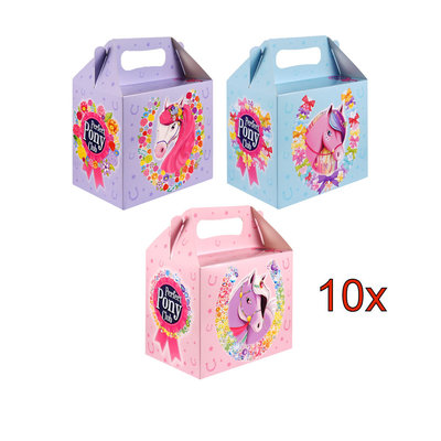Henbrandt 10 STUKS | KANT-EN-KLARE Gevulde PONY / PAARDEN Traktatiedozen INCLUSIEF Uitdeel Kado's. Bestaande uit: Uitdeelbox, Krijtjes, Notitieblok, Flipperspel, Puzzel, Stickervel en Bellenblaas | Meisjes | Tractatiedozen voor Verjaardagen en Kinderfeestjes