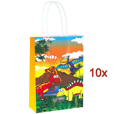 Decopatent 10 STUKS | LUXE DINOSAURUS Traktatie Tas INCLUSIEF SPEELGOED. Bestaande uit: Tasje, Krijtjes, Notitieblok, Flipperspel, Puzzel, Stickervel en Bellenblaas | Traktaties Uitdeelcadeaus voor Verjaardagen en Kinderfeestjes