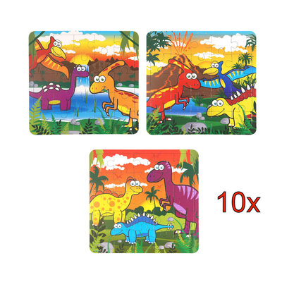 Decopatent 10 STUKS | LUXE DINOSAURUS Traktatie Tas INCLUSIEF SPEELGOED. Bestaande uit: Tasje, Krijtjes, Notitieblok, Flipperspel, Puzzel, Stickervel en Bellenblaas | Traktaties Uitdeelcadeaus voor Verjaardagen en Kinderfeestjes