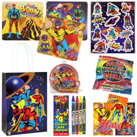 Henbrandt 10 STUKS | KANT-EN-KLARE Gevulde SUPER HERO Traktatie Tas INCLUSIEF Uitdeel Kado's. Bestaande uit: Tasje, Krijtjes, Notitieblok, Flipperspel, Puzzel, Stickervel en Bellenblaas | Jongens | Tractatiedozen voor Verjaardagen en Kinderfeestjes