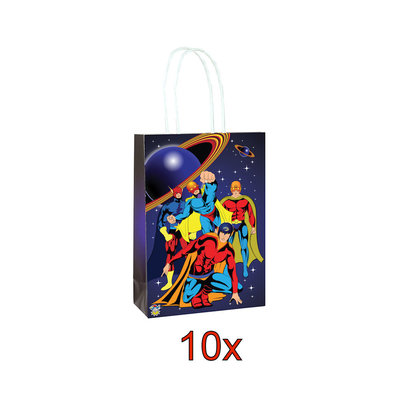 Henbrandt 10 STUKS | KANT-EN-KLARE Gevulde SUPER HERO Traktatie Tas INCLUSIEF Uitdeel Kado's. Bestaande uit: Tasje, Krijtjes, Notitieblok, Flipperspel, Puzzel, Stickervel en Bellenblaas | Jongens | Tractatiedozen voor Verjaardagen en Kinderfeestjes