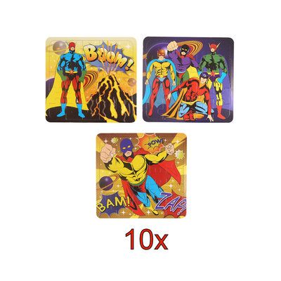 Decopatent 10 STUKS | KANT-EN-KLARE Gevulde SUPER HERO Traktatie Tas INCLUSIEF Uitdeel Kado's. Bestaande uit: Tasje, Krijtjes, Notitieblok, Flipperspel, Puzzel, Stickervel en Bellenblaas | Jongens | Tractatiedozen voor Verjaardagen en Kinderfeestjes