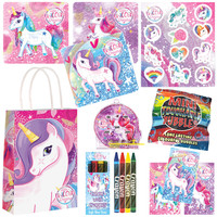 Henbrandt 10 STUKS | KANT-EN-KLARE Gevulde UNICORN Traktatie Tas INCLUSIEF Uitdeel Kado's. Bestaande uit: Tasje, Krijtjes, Notitieblok, Flipperspel, Puzzel, Stickervel en Bellenblaas | Meisjes | Tractatiedozen voor Verjaardagen en Kinderfeestjes