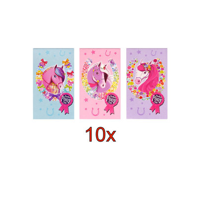 Decopatent 10 STUKS | KANT-EN-KLARE Gevulde PONY / PAARDEN Traktatie Tas INCLUSIEF Uitdeel Kado's. Bestaande uit: Tasje, Krijtjes, Notitieblok, Flipperspel, Puzzel, Stickervel en Bellenblaas | Meisjes | Tractatiedozen voor Verjaardagen en Kinderfeestjes