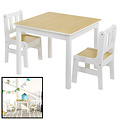 Decopatent Kindertafel met stoeltjes van hout - 1 tafel en 2 stoelen voor kinderen - Wit met hout - Kleurtafel / speeltafel / knutseltafel / tekentafel / zitgroep set - Decopatent®