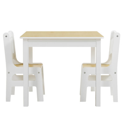 Decopatent Kindertafel met stoeltjes van hout - 1 tafel en 2 stoelen voor kinderen - Wit met hout - Kleurtafel / speeltafel / knutseltafel / tekentafel / zitgroep set - Decopatent®