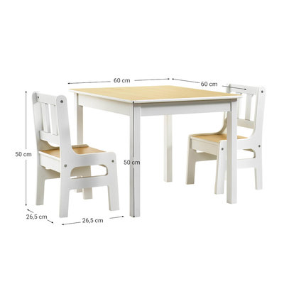 Decopatent Kindertafel met stoeltjes van hout - 1 tafel en 2 stoelen voor kinderen - Wit met hout - Kleurtafel / speeltafel / knutseltafel / tekentafel / zitgroep set - Decopatent®