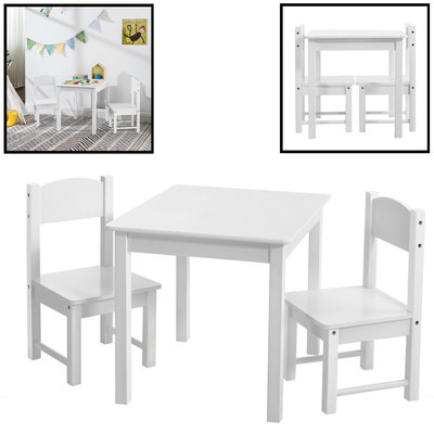 Decopatent Kindertafel met stoeltjes van hout - 1 tafel en 2 stoelen voor kinderen - Wit - Kleurtafel / speeltafel / knutseltafel / tekentafel / zitgroep set - Decopatent®