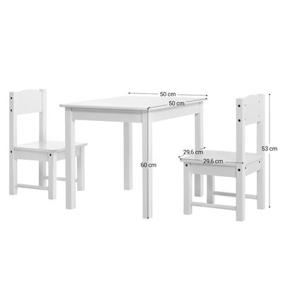 Decopatent Kindertafel met stoeltjes van hout - 1 tafel en 2 stoelen voor kinderen - Wit - Kleurtafel / speeltafel / knutseltafel / tekentafel / zitgroep set - Decopatent®