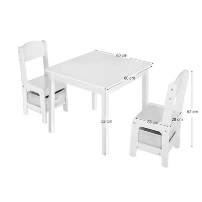 Decopatent Kindertafel met stoeltjes van hout – 1 tafel en 2 stoelen voor kinderen - Wit - Kleurtafel / speeltafel / knutseltafel / tekentafel / zitgroep set - Decopatent®