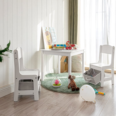 Decopatent Kindertafel met stoeltjes van hout – 1 tafel en 2 stoelen voor kinderen - Wit - Kleurtafel / speeltafel / knutseltafel / tekentafel / zitgroep set - Decopatent®