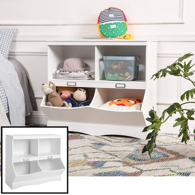 Decopatent Speelgoed Kast / Boekenkast voor kinderen - Opbergkast van hout voor kinderkamer - Voor opbergen van speelgoed, knuffels, boekjes etc. - Kinderkamer Boekenrek / open opberg kast in wit - Decopatent®