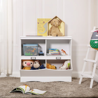 Decopatent Speelgoed Kast / Boekenkast voor kinderen - Opbergkast van hout voor kinderkamer - Voor opbergen van speelgoed, knuffels, boekjes etc. - Kinderkamer Boekenrek / open opberg kast in wit - Decopatent®