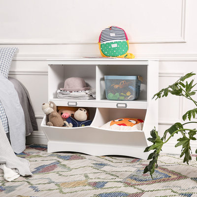Decopatent Speelgoed Kast / Boekenkast voor kinderen - Opbergkast van hout voor kinderkamer - Voor opbergen van speelgoed, knuffels, boekjes etc. - Kinderkamer Boekenrek / open opberg kast in wit - Decopatent®