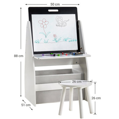 Decopatent Kleurtafel / knutseltafel / speeltafel / teken tafel / boekenkast voor kinderen - Inclusief krukje - Met opbergruimte voor boeken, knuffels en speelgoed - Multifunctioneel Kinderbureau van hout, in kleur wit - Met  accessoires - Decopatent®