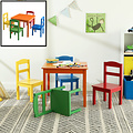 Decopatent Kindertafel met stoeltjes van hout - 1 tafel en 4 stoelen voor kinderen - Rood, blauw, groen geel, oranje - Kleurtafel / speeltafel / knutseltafel / tekentafel / zitgroep set - Decopatent®