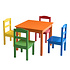 Decopatent Kindertafel met stoeltjes van hout - 1 tafel en 4 stoelen voor kinderen - Rood, blauw, groen geel, oranje - Kleurtafel / speeltafel / knutseltafel / tekentafel / zitgroep set - Decopatent®