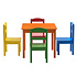 Decopatent Kindertafel met stoeltjes van hout - 1 tafel en 4 stoelen voor kinderen - Rood, blauw, groen geel, oranje - Kleurtafel / speeltafel / knutseltafel / tekentafel / zitgroep set - Decopatent®