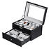Decopatent Luxe horlogebox voor 20 horloges - Heren en Dames horloge box - Grote horlogedoos / horlogekist in zwart met grijs - PU leer - XXL 2 etages - Decopatent®