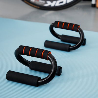 Decopatent Push up bars - Set van 2 stuks - Stevige opdruksteunen voor push ups - S-Vorm voor hoge stabiliteit - Foam handvatten voor extra grip - Zwart met oranje - Decopatent®