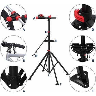 Decopatent Montagestandaard fiets - Luxe uitvoering - 360° draaibaar, verstelbaar, met gereedschapsbakje en stuurhouder - Fietsreparatiestandaard - Fiets montage reparatie standaard - O.a voor racefiets, MTB fietsen standaard - Decopatent®