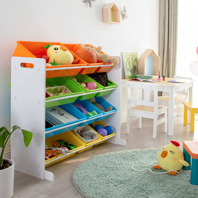 Decopatent Opbergkast kinderen met 12 bakken - Opbergrek voor opbergen van speelgoed, boeken en knuffels - Kinderkast / organizer / speelgoedkast voor kinderkamer in wit - Decopatent®