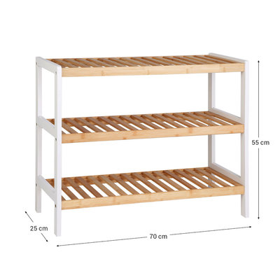 Decopatent Schoenenrek bamboe hout - Voor 9 paar schoenen - 70 cm breed - Rek met 3 etages - Opbergrek met moderne uitstraling - Ook als open badkamerrek / organizer voor badkamer - Decopatent®