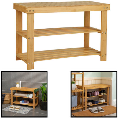 Decopatent Schoenenbank bamboe hout - Voor 6 paar schoenen - 70 cm breed - Rek met 2 etages  - Opbergrek met moderne uitstraling - Ook als schoenenrek / open badkamerrek / organizer voor badkamer - Decopatent®