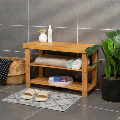 Decopatent Schoenenbank bamboe hout - Voor 6 paar schoenen - 70 cm breed - Rek met 2 etages  - Opbergrek met moderne uitstraling - Ook als schoenenrek / open badkamerrek / organizer voor badkamer - Decopatent®