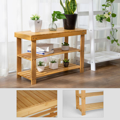 Decopatent Schoenenbank bamboe hout - Voor 6 paar schoenen - 70 cm breed - Rek met 2 etages  - Opbergrek met moderne uitstraling - Ook als schoenenrek / open badkamerrek / organizer voor badkamer - Decopatent®