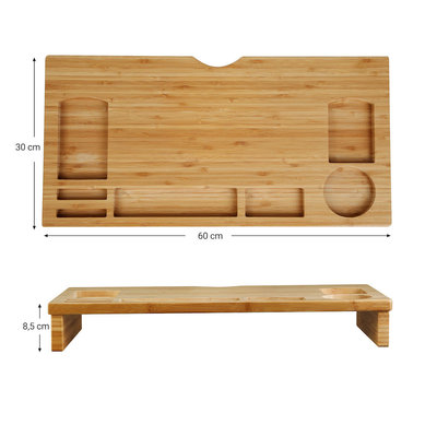 Decopatent Monitorstandaard van bamboe hout - Monitor beeldscherm verhoger en bureau organizer – 2 in 1 - Met vakje voor telefoon en pennenbak - Monitorverhoger van Decopatent®