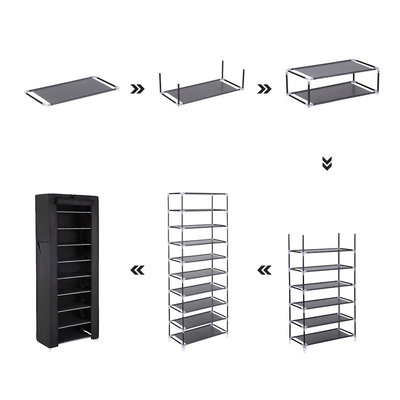 Decopatent Schoenenrek XL voor 27 paar schoenen - Met hoes - Opbergsysteem van metaal met kunststof verbindingen & hoes - Organizer voor schoenen opbergen - Staand opbergrek – Schoenenkast zwart - Decopatent®