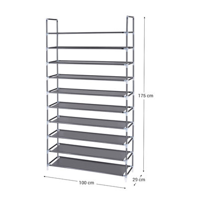 Decopatent Schoenenrek XXL voor 50 paar schoenen - 10 etages - Organizer voor schoenen opbergen - Staand opbergrek - Schoenenkast zwart - Opbergsysteem van metaal met kunststof verbindingen - Decopatent®