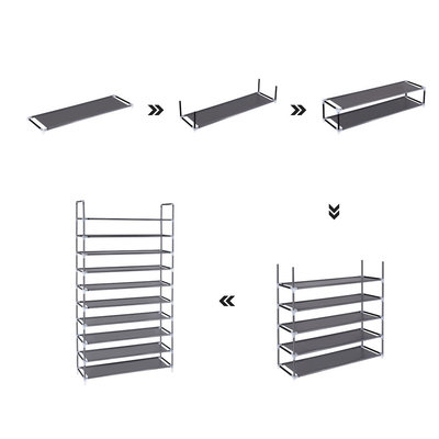 Decopatent Schoenenrek XXL voor 50 paar schoenen - 10 etages - Organizer voor schoenen opbergen - Staand opbergrek - Schoenenkast zwart - Opbergsysteem van metaal met kunststof verbindingen - Decopatent®