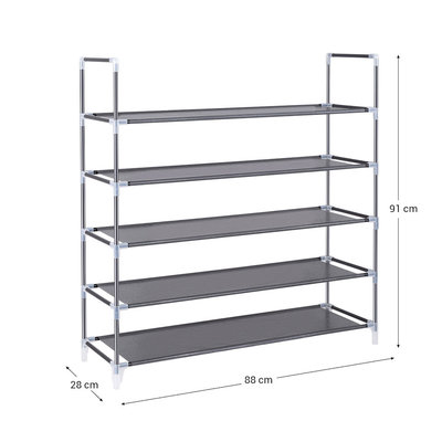 Decopatent Schoenenrek voor 25 paar schoenen - 5 etages - Zwart - Schoenen opbergsysteem voor schoenen opbergen - Staand opbergrek / Schoenenkast - Rek van metaal & kunststof - Decopatent®