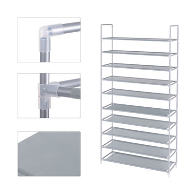 Decopatent Schoenenrek XXL voor 50 paar schoenen - 10 etages - Organizer voor schoenen opbergen - Staand rek / opbergrek - Schoenenkast grijs - Opbergsysteem van metaal met kunststof verbindingen - Decopatent®