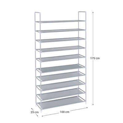 Decopatent Schoenenrek XXL voor 50 paar schoenen - 10 etages - Organizer voor schoenen opbergen - Staand rek / opbergrek - Schoenenkast grijs - Opbergsysteem van metaal met kunststof verbindingen - Decopatent®