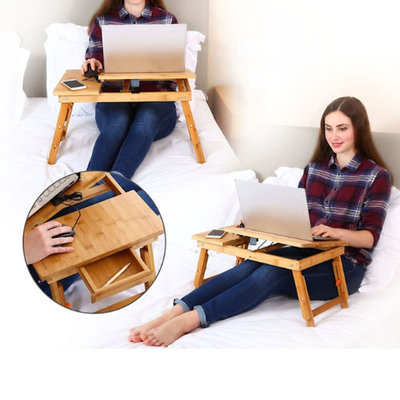 Decopatent Laptoptafel voor op schoot voor bed of op de bank van bamboe hout - Hoogte verstelbaar, kantelbaar & Inklapbaar - Bedtafel voor laptop, boek, tablet - Ontbijt op bed tafel - Decopatent®