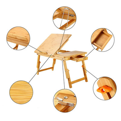 Decopatent Laptoptafel voor op schoot voor bed of op de bank van bamboe hout - Hoogte verstelbaar, kantelbaar & Inklapbaar - Bedtafel voor laptop, boek, tablet - Ontbijt op bed tafel - Decopatent®