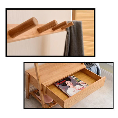 Decopatent Stevig staand bamboe garderoberek - Voorzien van kapstok, lade & legplank voor schoenen - kledingrek - bamboe houten kledingrek - staand garderoberek - kleding rek met schoenenrek - Decopatent®