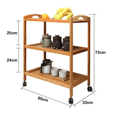 Decopatent Keukentrolley - 3 laags bamboe keukenwagen - serveerwagen trolley voorzien van 4 wielen - keuken trolley - Decopatent®
