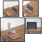 Decopatent Pennenbak / Visitekaarthouder - Tevens geschikt voor Tablet, Telefoon en het opbergen van een bril - bamboe hout pennenbakje / visitekaartjeshouder - bureau organizer - Decopatent®