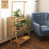 Decopatent Plantenrek van bamboe hout - Plantentrap / bloemenrek voor binnen - Plantenetagere met 3 etages + Stang voor Hangplanten - Staand rek voor planten en bloemen - Decopatent®