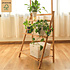 Decopatent Plantenrek van bamboe hout - Plantentrap / bloemenrek voor binnen - Plantenetagere met 3 etages + Stang voor Hangplanten - Staand rek voor planten en bloemen - Decopatent®