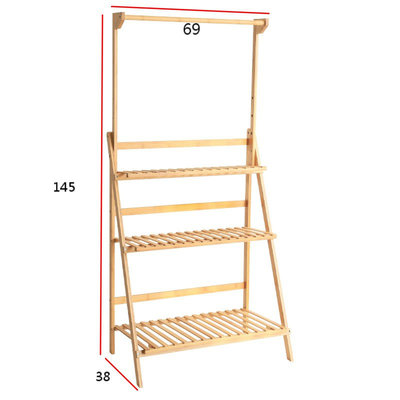 Decopatent Plantenrek van bamboe hout - Plantentrap / bloemenrek voor binnen - Plantenetagere met 3 etages + Stang voor Hangplanten - Staand rek voor planten en bloemen - Decopatent®