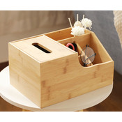 Decopatent Bamboe Tissue box met 4 extra opbergvakken - zakdoekendoos - tissuehouder - tissuedoos - tissue box met vakken - zakdoekjes houder van hout - tissuehouder - Decopatent®