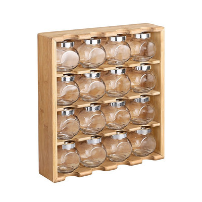 Decopatent Kruidenrekje met 16 kruidenpotjes van glas - Keukenrek / specerijen rek van bamboe hout - 4 laags keukenorganizer - Hangend en staand te gebruiken - Decopatent®