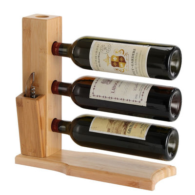 Decopatent Wijnrek van bamboe hout voor 3 flessen wijn - Design wijnflessenrek / flessenrek - Decopatent®