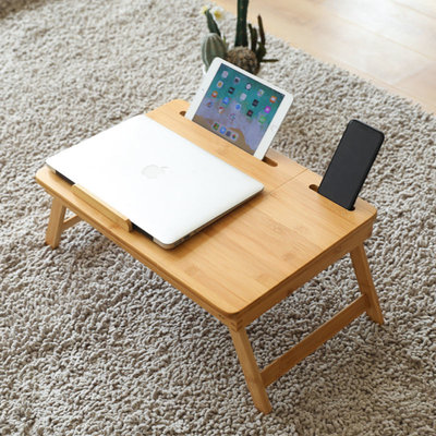 Decopatent Laptoptafel voor op Bank of bed van bamboe hout - Met Telefoon & Tablet houder - Hoogte verstelbaar, kantelbaar & Inklapbaar - Bedtafel / Banktafel voor laptop, boek, tablet - Ontbijt op bed tafel - Decopatent®