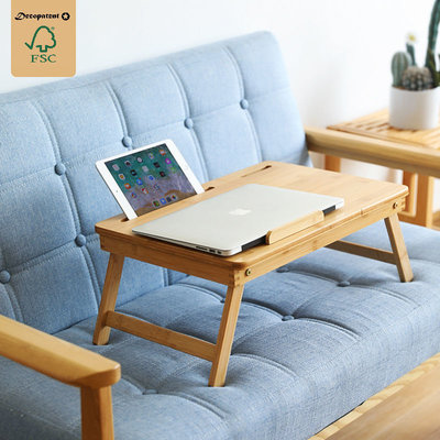 Decopatent Laptoptafel voor op Bank of bed van bamboe hout - Met Telefoon & Tablet houder - Hoogte verstelbaar, kantelbaar & Inklapbaar - Bedtafel / Banktafel voor laptop, boek, tablet - Ontbijt op bed tafel - Decopatent®